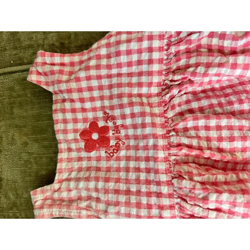 Vintage Oshkosh Bgosh 18 Months Girl Pink Gingham Flower Dress Romper